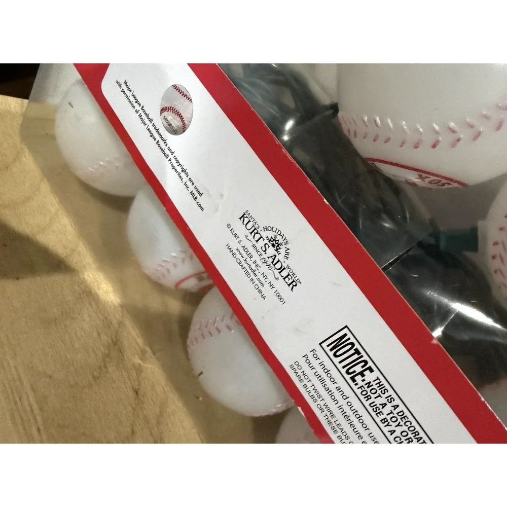 Kurt Adler Santas World MLB NY Yankees 10 Baseball Indoor Outdoor String Lights